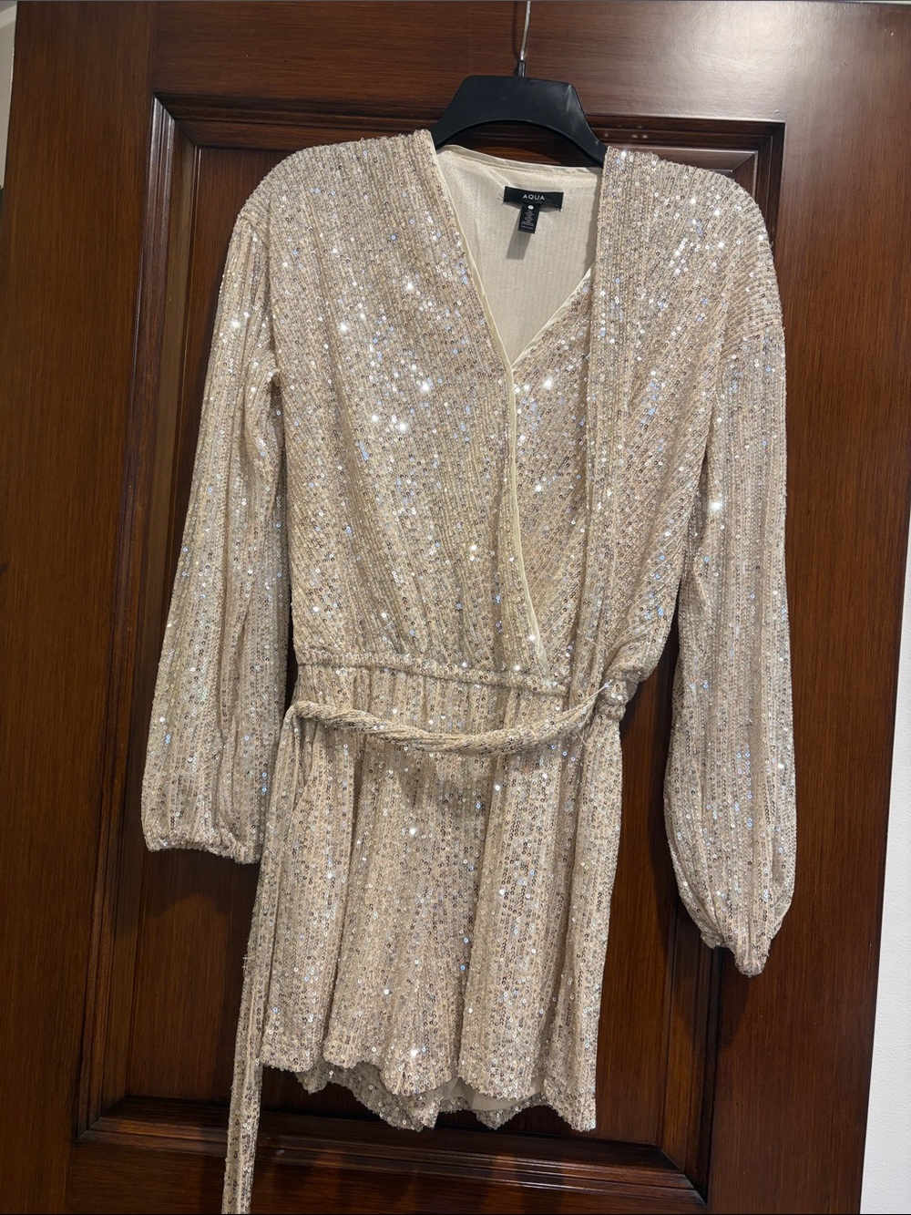 Aqua Champagne Sequin Wrap Blazer with Belt